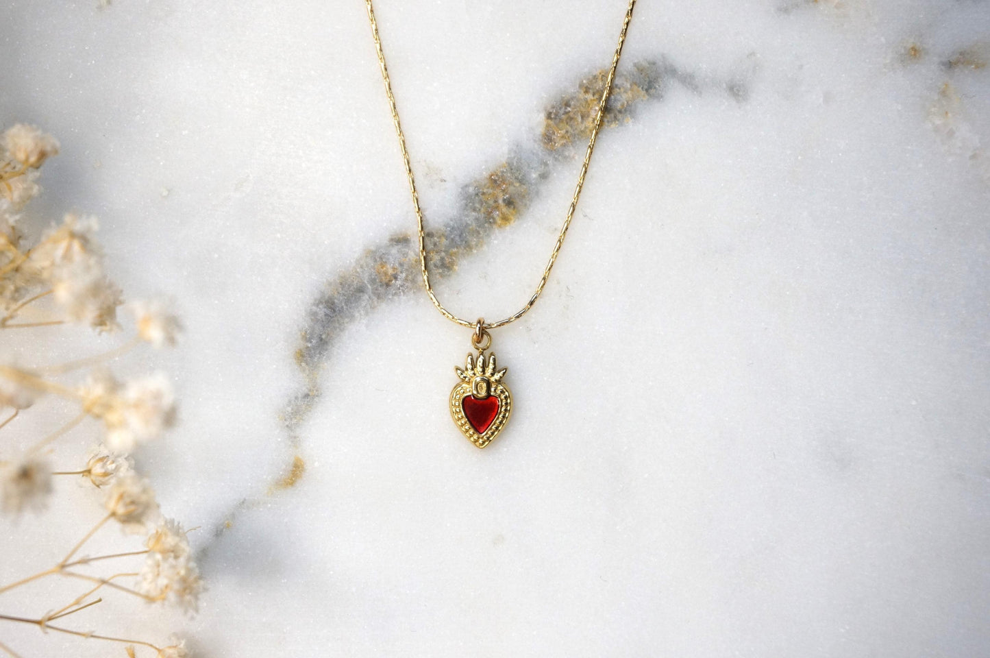 Red Sacred Heart 18k Gold Plated Necklaces