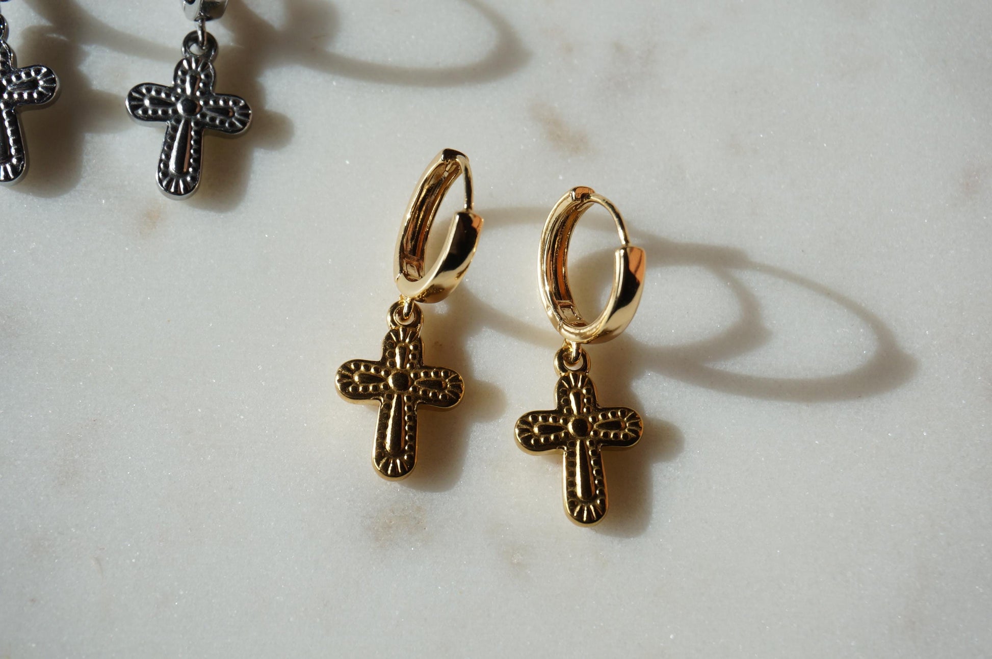 Gold/Silver Chunky Gold Cross Huggies / Hoop Earrings