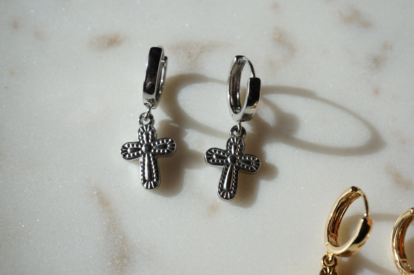 Gold/Silver Chunky Gold Cross Huggies / Hoop Earrings