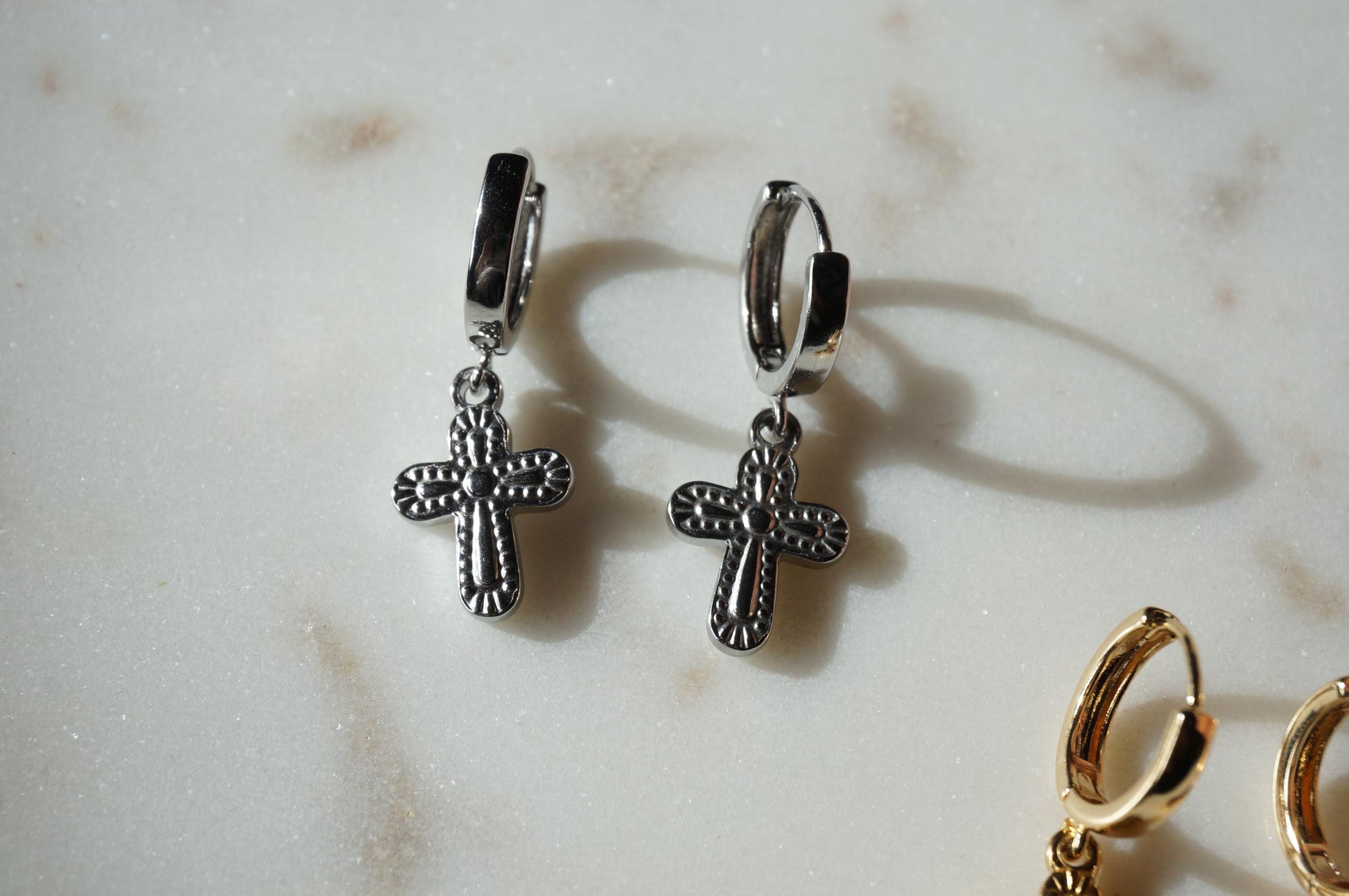 Gold/Silver Chunky Gold Cross Huggies / Hoop Earrings
