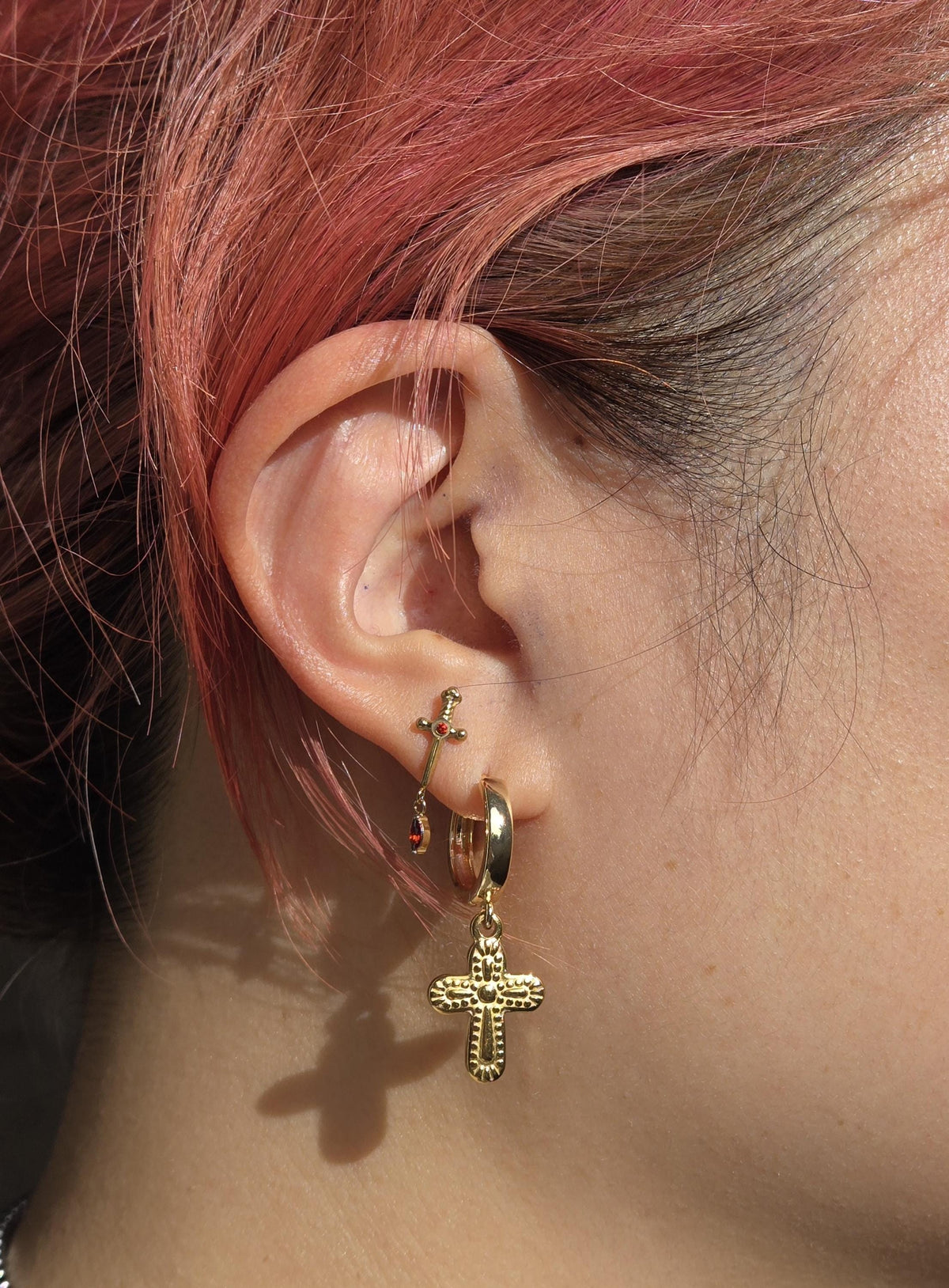Gold/Silver Chunky Gold Cross Huggies / Hoop Earrings