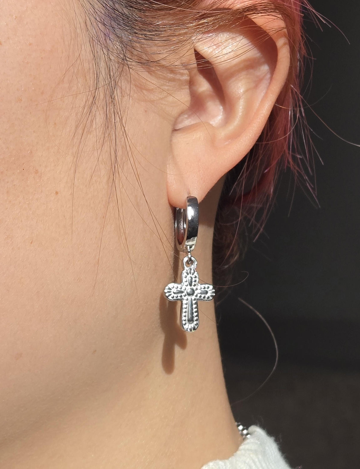 Gold/Silver Chunky Gold Cross Huggies / Hoop Earrings