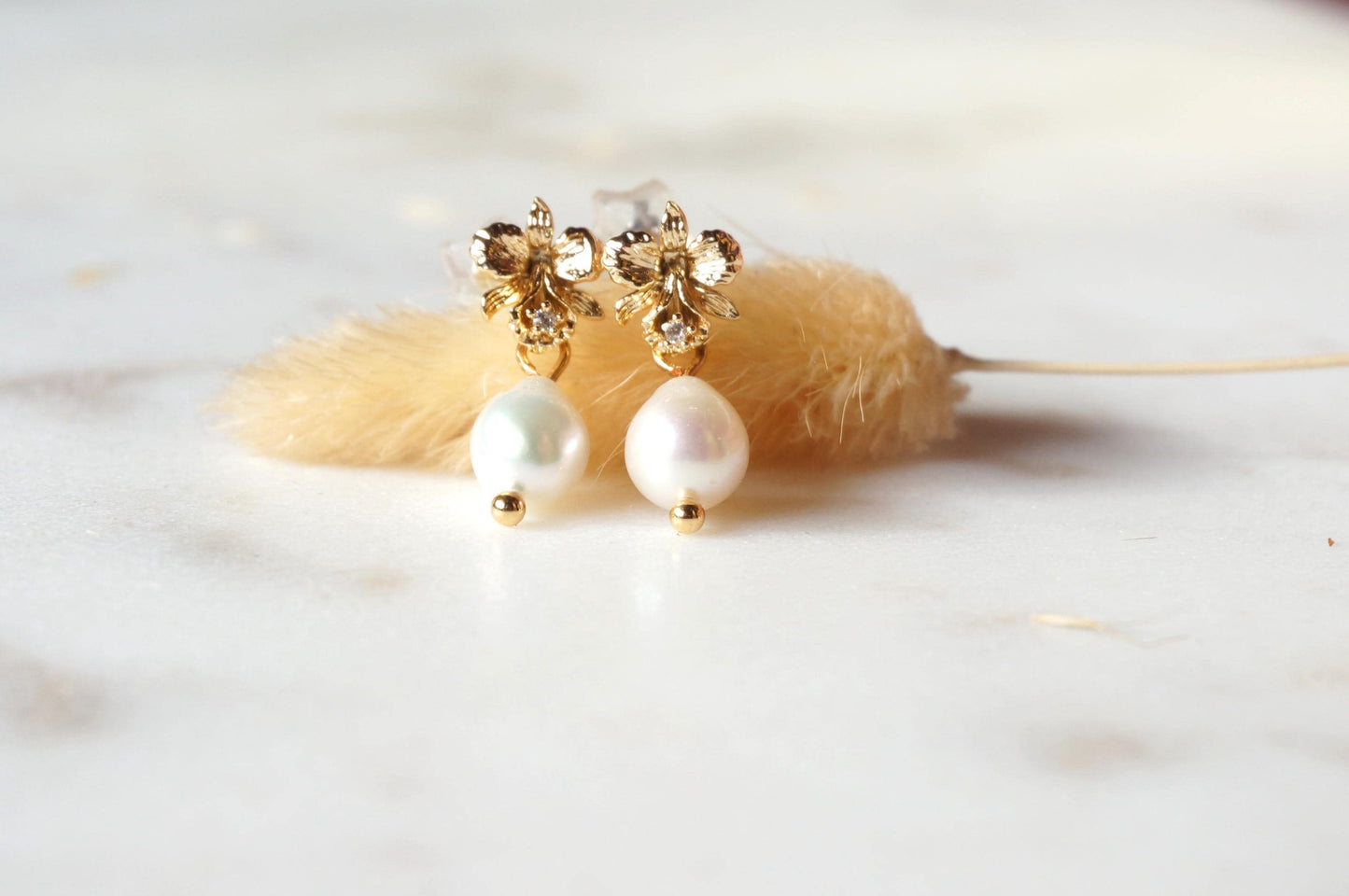 Bloem Teardrop Pearl Orchid Stud Earrings