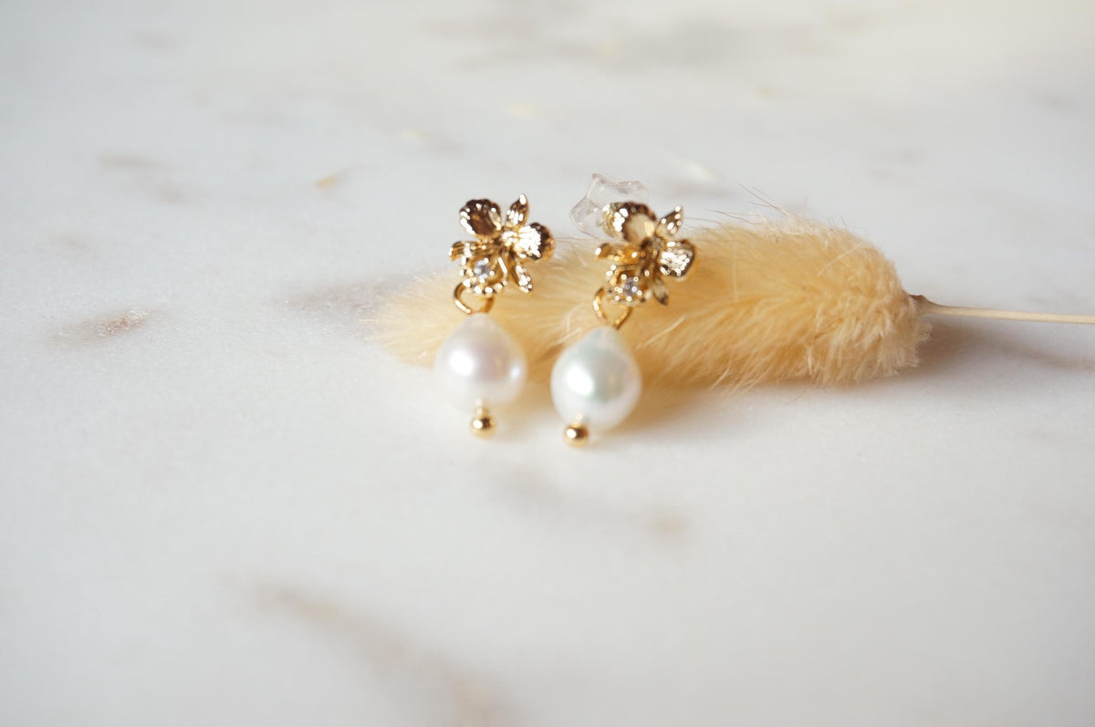 Bloem Teardrop Pearl Orchid Stud Earrings