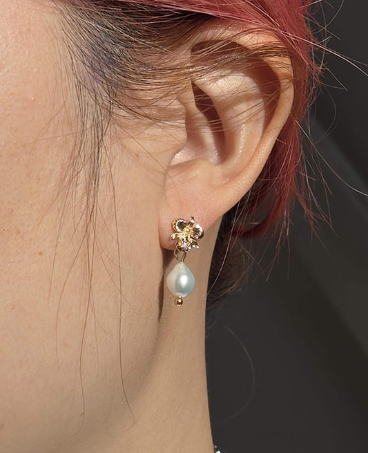 Bloem Teardrop Pearl Orchid Stud Earrings