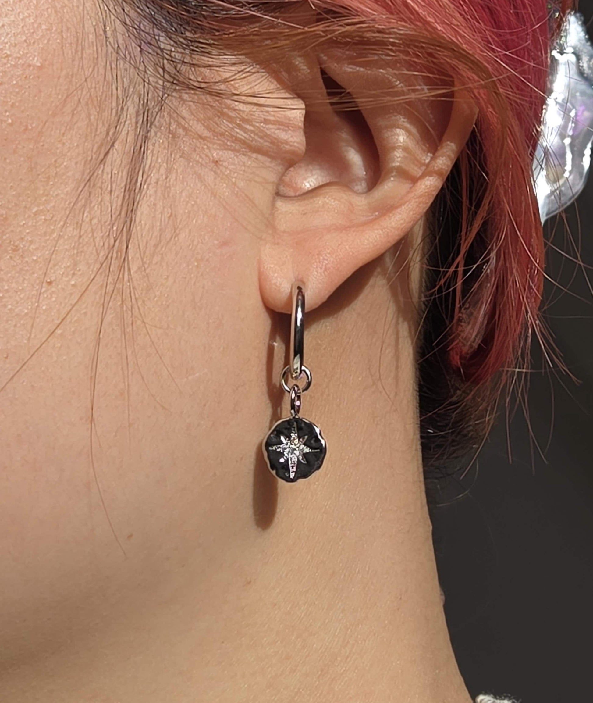 24k Gold Plated North Star Medallion Hoop Earrings