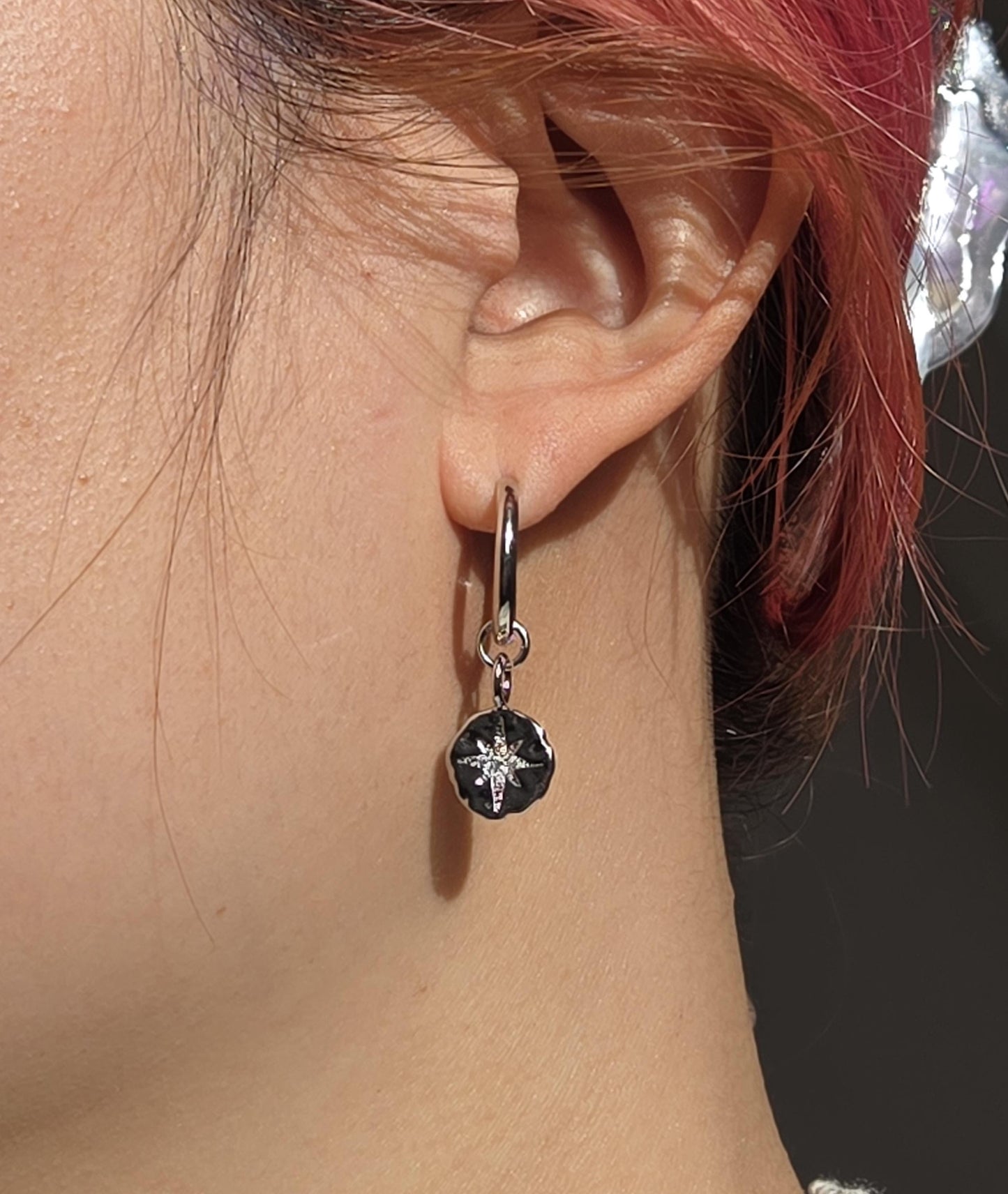 24k Gold /Silver North Star Medallion Hoop Earrings