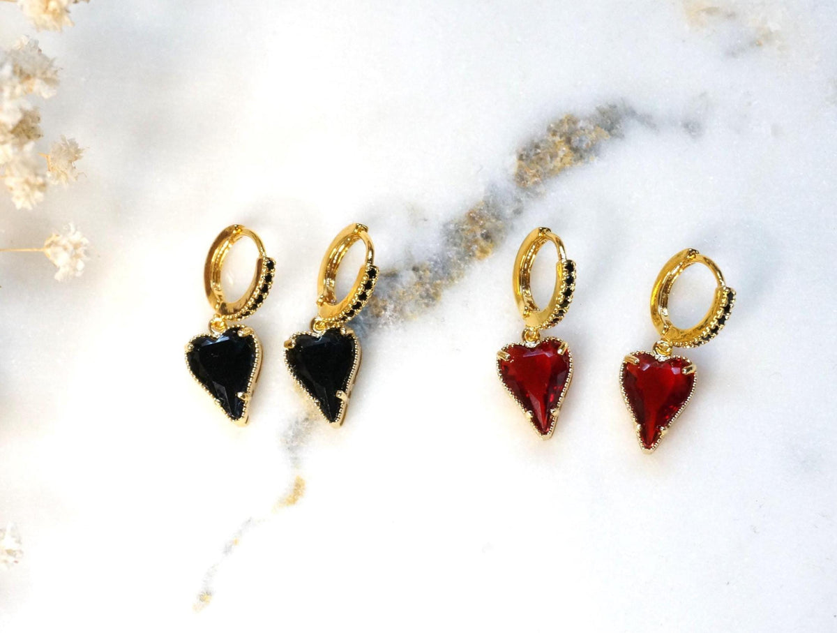 ALICE Black/Red Heart Hoop Earrings/Huggies