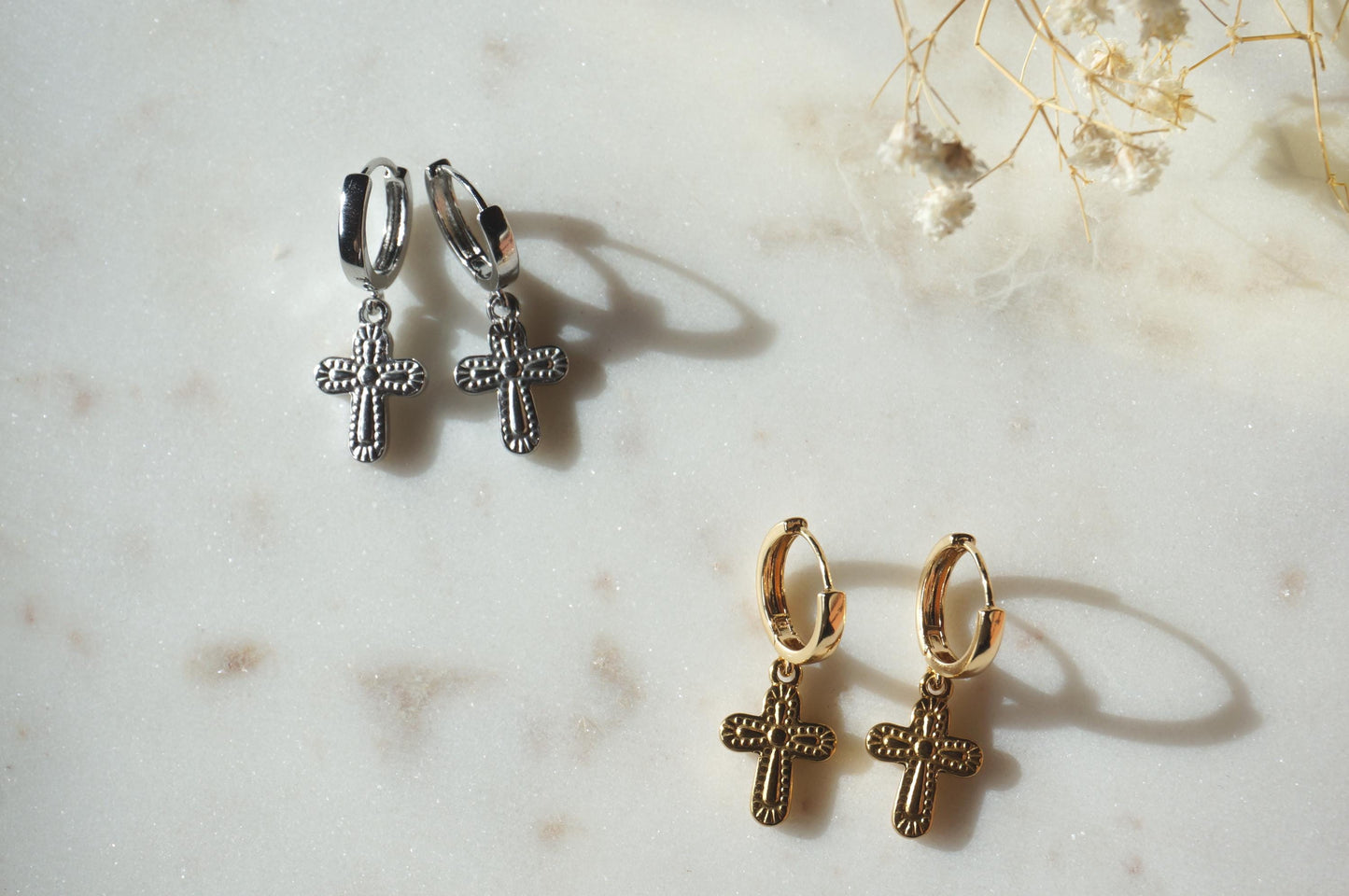 Gold/Silver Chunky Gold Cross Huggies / Hoop Earrings
