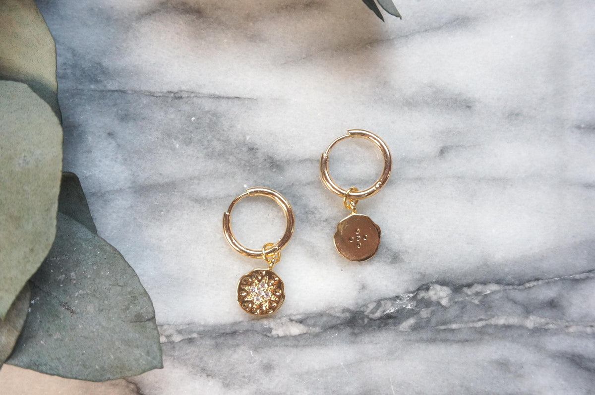 24k Gold /Silver North Star Medallion Hoop Earrings