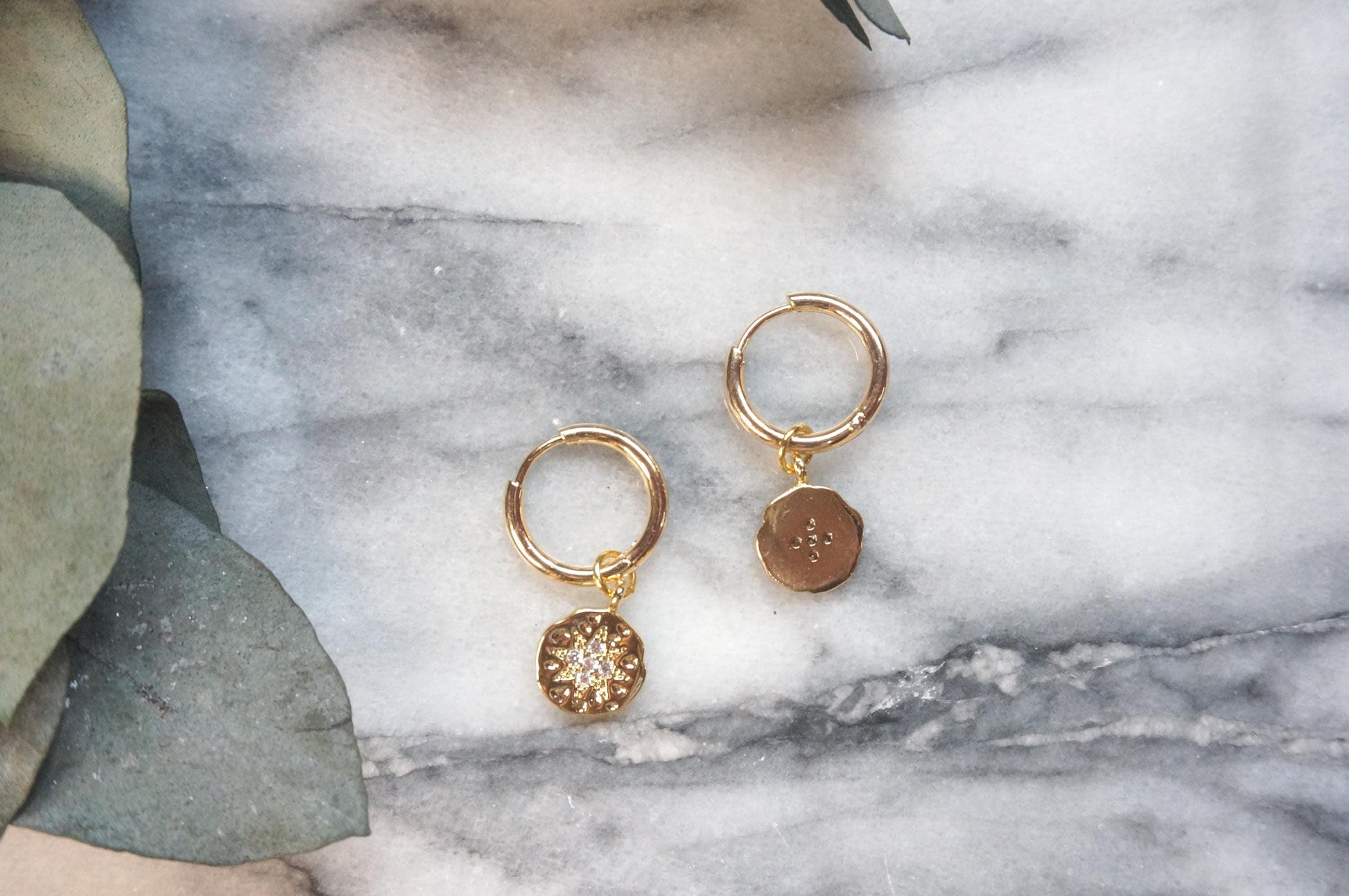 24k Gold /Silver North Star Medallion Hoop Earrings