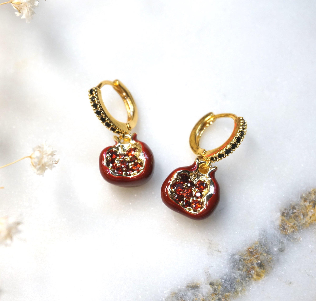 Persephone Red Pomegranate 18k Gold Plated huggies