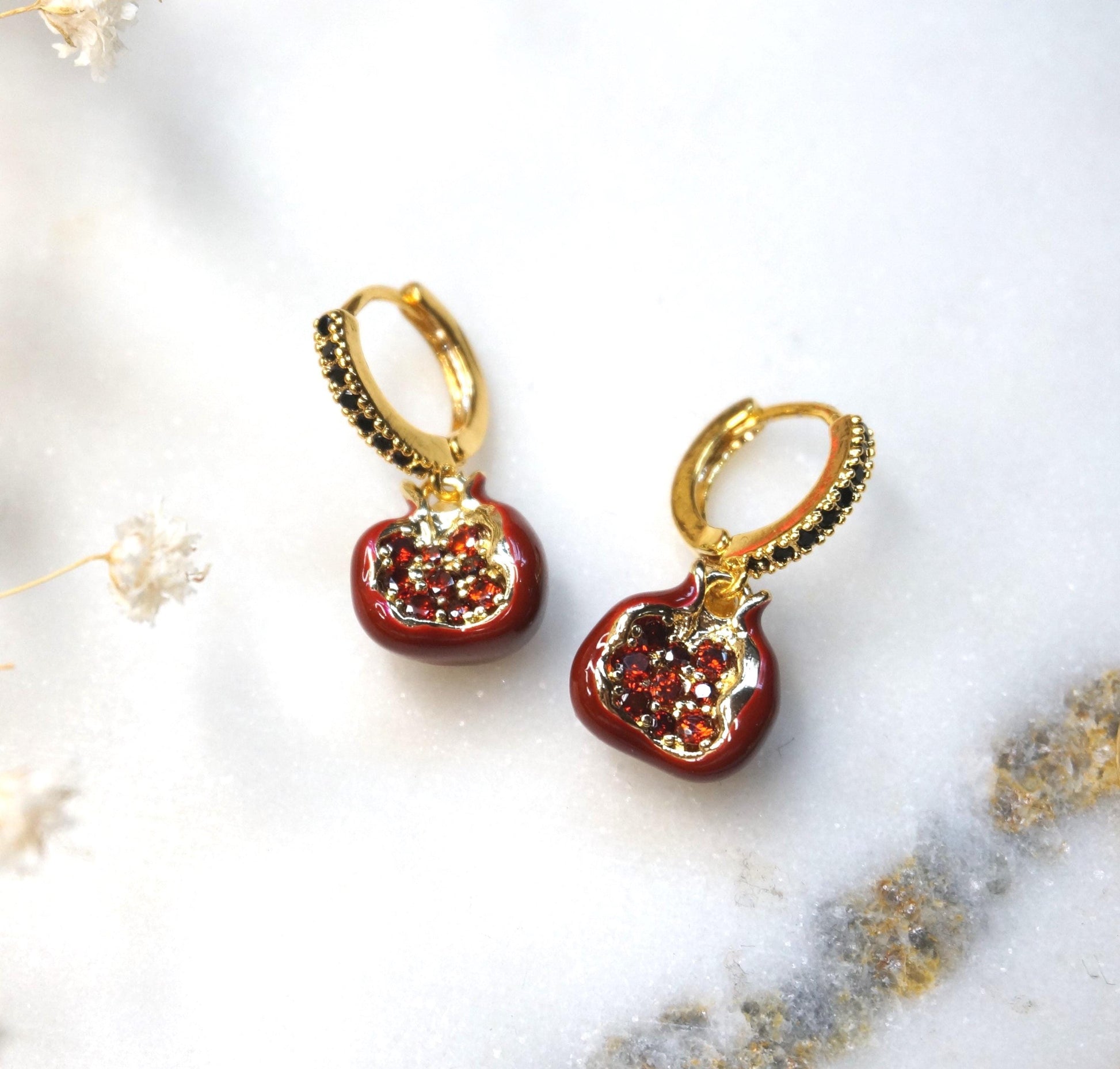 Persephone Red Pomegranate 18k Gold Plated huggies