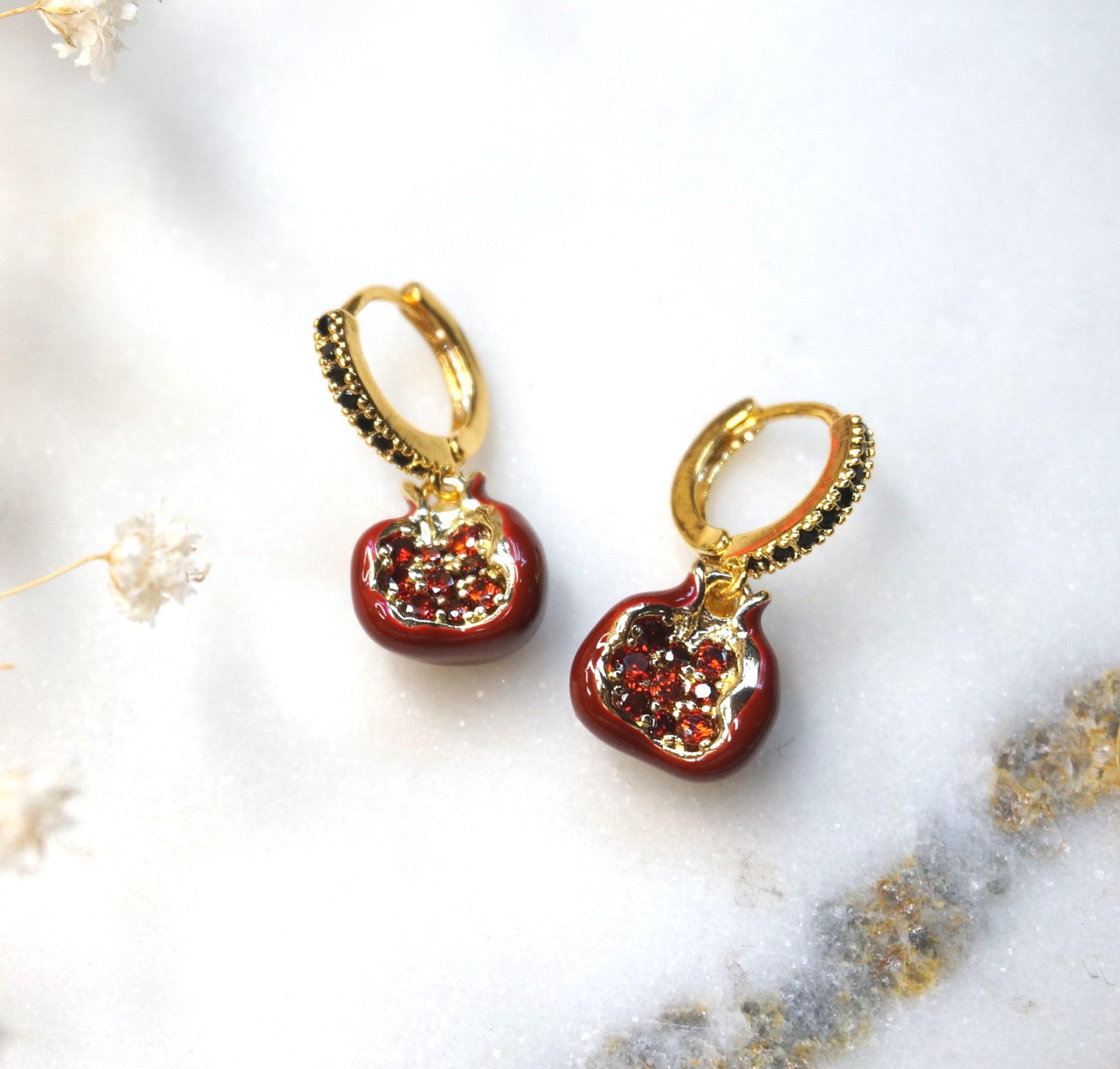Persephone Red Pomegranate 18k Gold Plated huggies