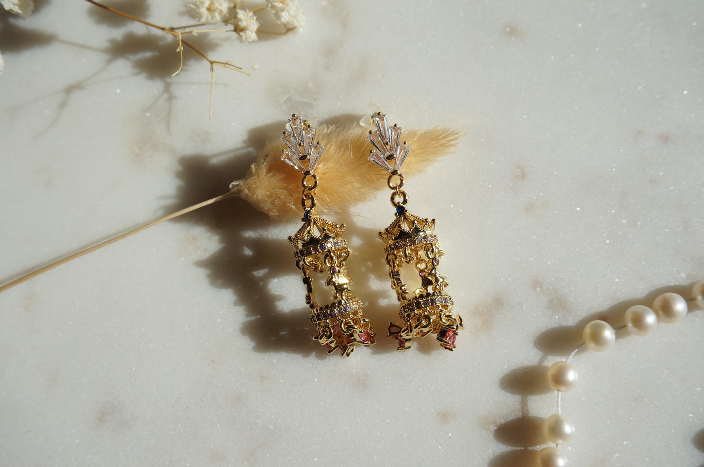 Merry-Go-Round Carousel Gold Plated Stud Earrings