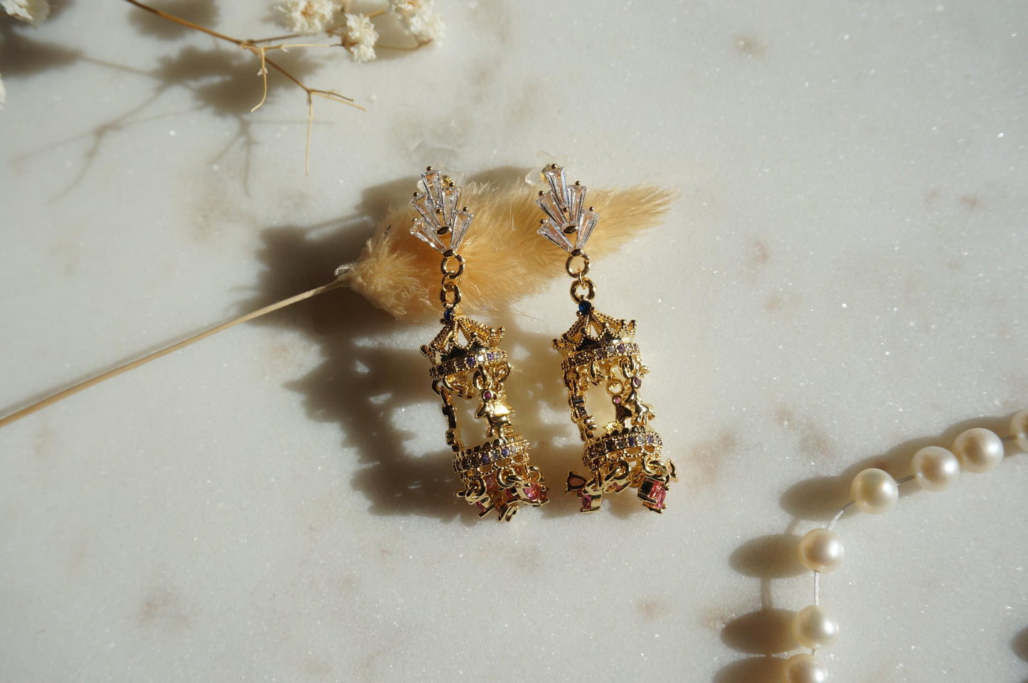 Merry-Go-Round Carousel Gold Plated Stud Earrings