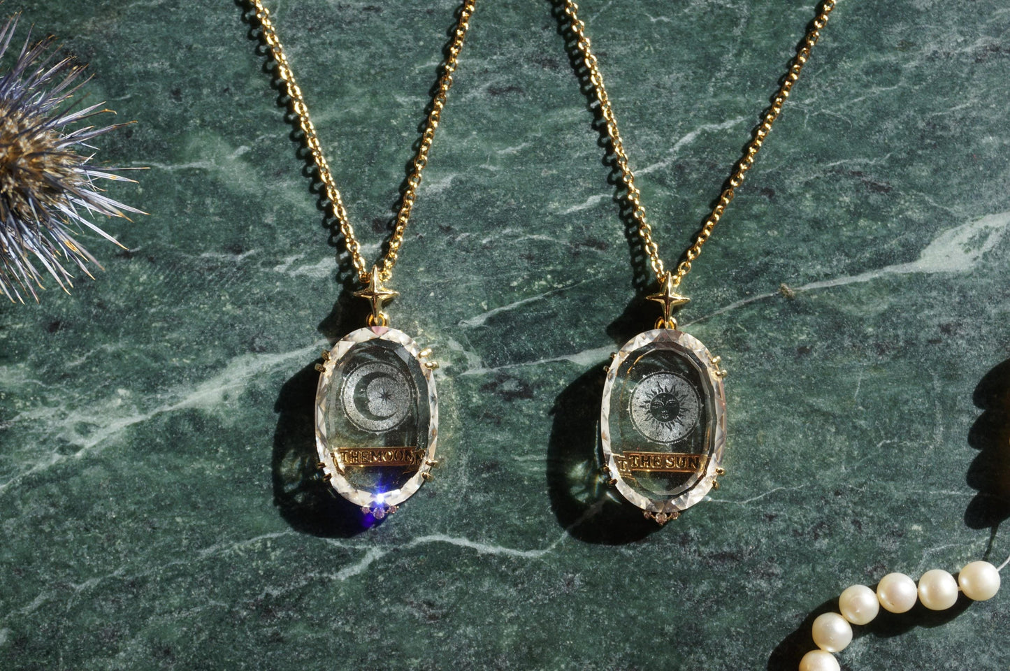 Tarot Crystal Necklace / The Sun / The moon Glass Oval Pendant Necklace