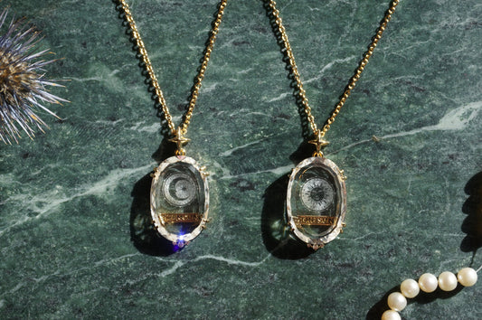 Tarot Crystal Necklace / The Sun / The moon Glass Oval Pendant Necklace