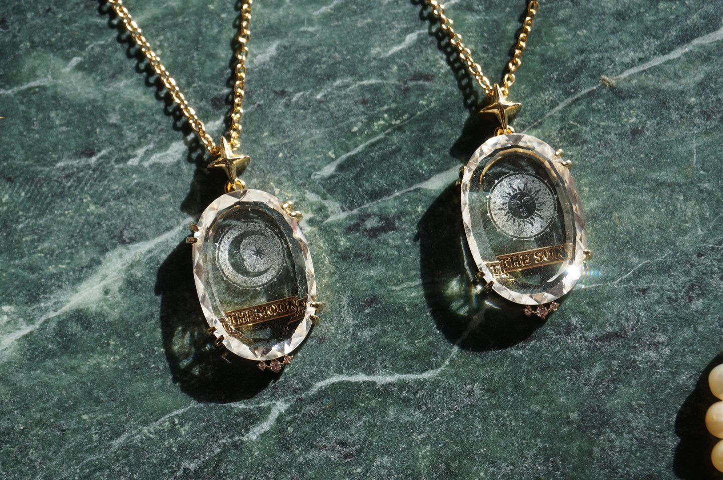 Tarot Crystal Necklace / The Sun / The moon Glass Oval Pendant Necklace