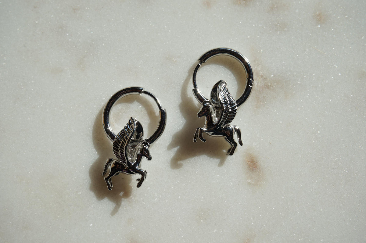 Pegasus Gold/Silver Hoop Earrings / Huggies