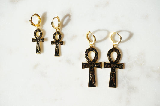 ANKH Black and Gold Huggies / Hoop Earrings / Huggie Earrings