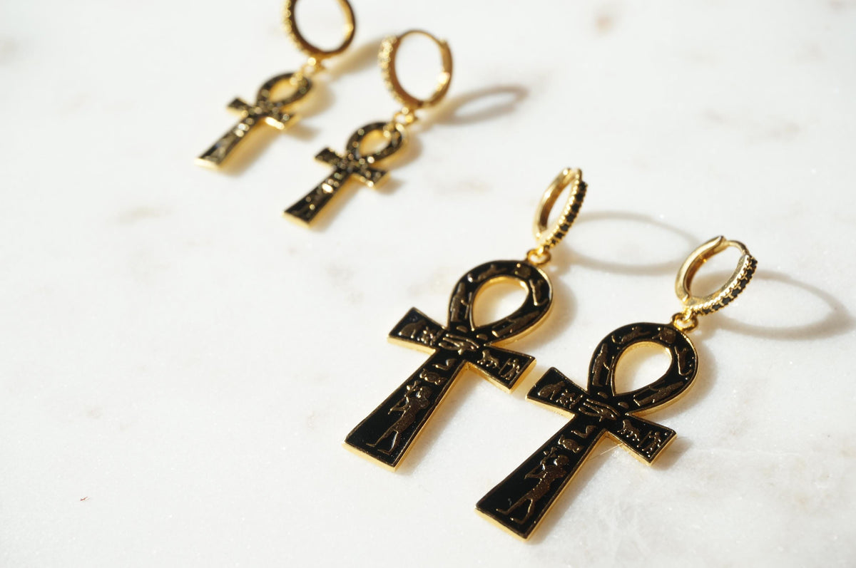 ANKH Black and Gold Huggies / Hoop Earrings / Huggie Earrings