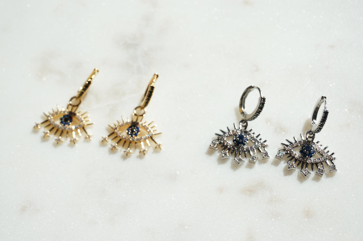 Starry Evil Eye Hoop Earrings