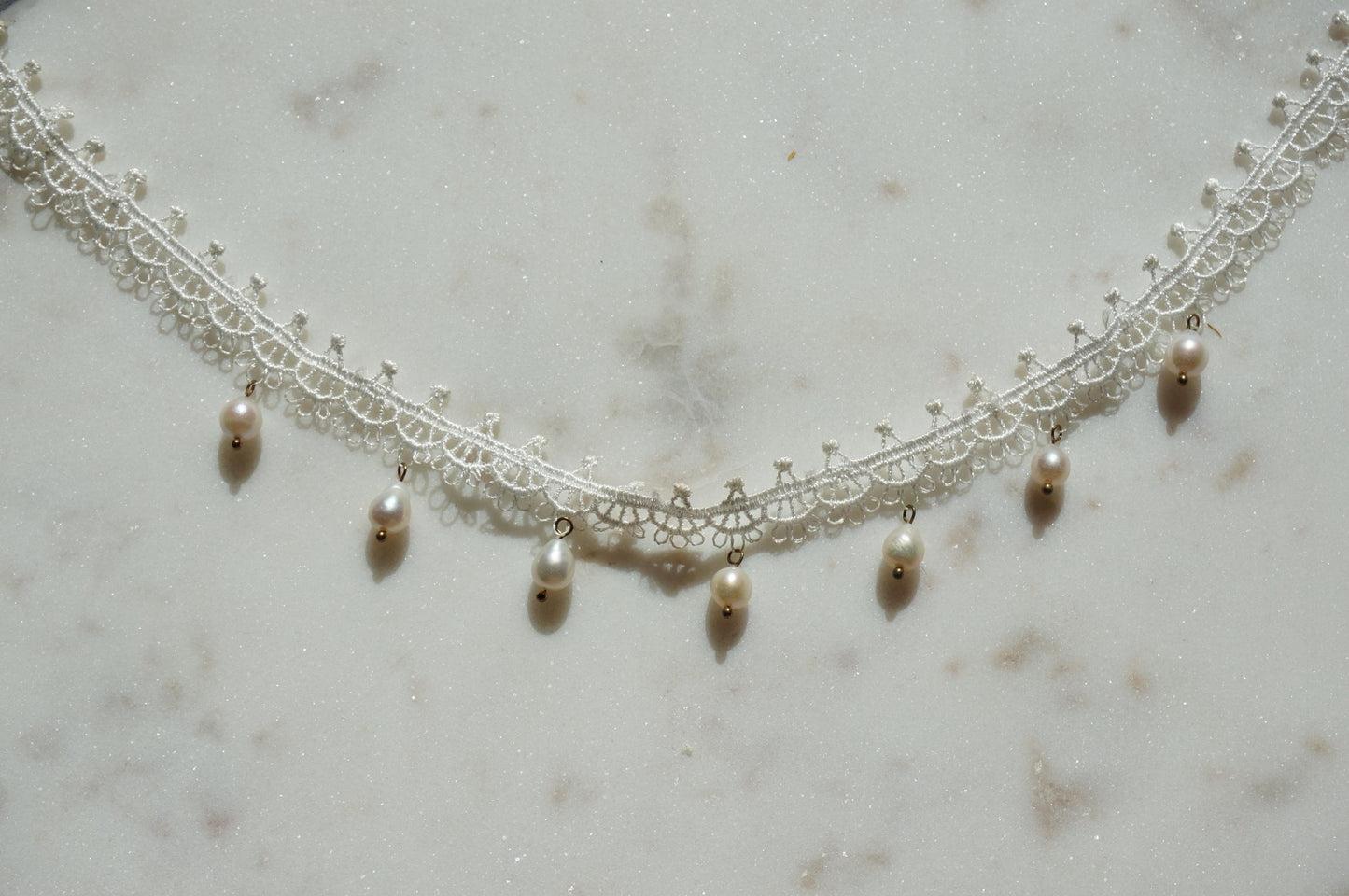 KATE White Lace with Teardrop Freshwater Pearls Choker Necklace
