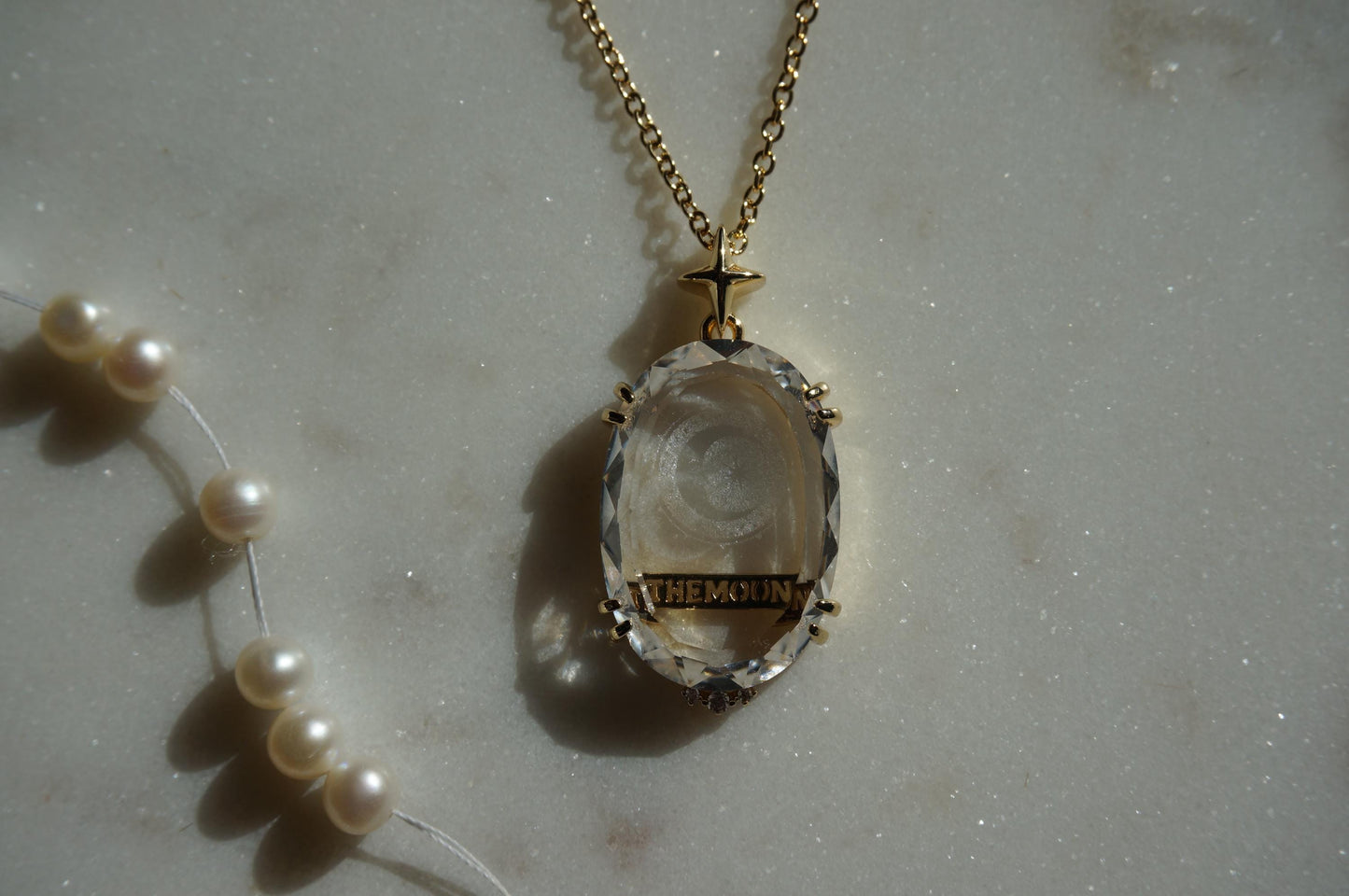 Tarot Crystal Necklace / The Sun / The moon Glass Oval Pendant Necklace