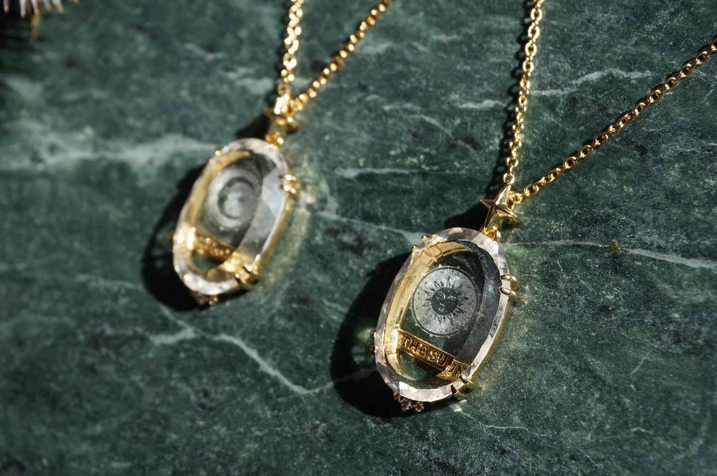Tarot Crystal Necklace / The Sun / The moon Glass Oval Pendant Necklace