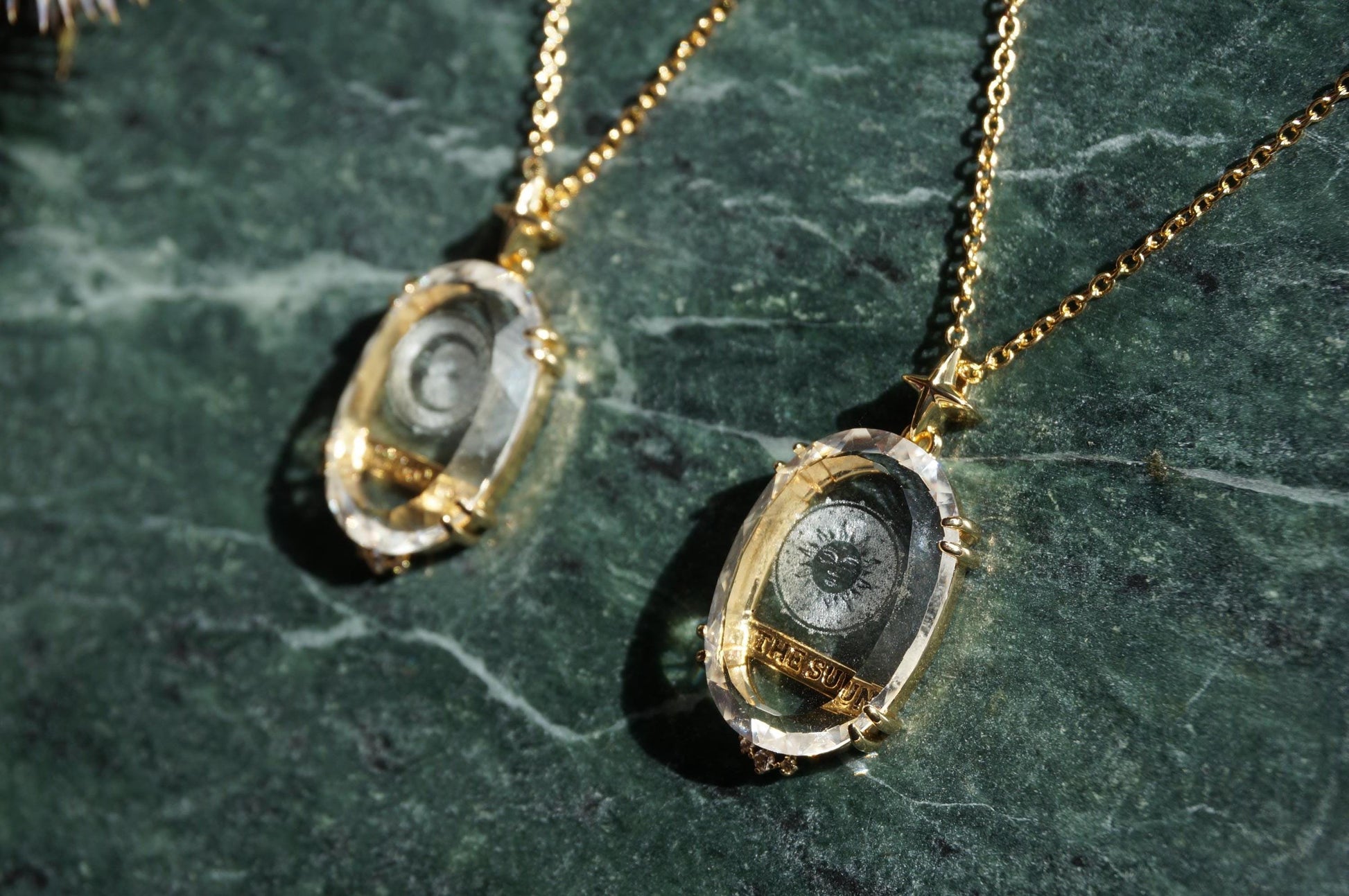 Tarot Crystal Necklace / The Sun / The moon Glass Oval Pendant Necklace