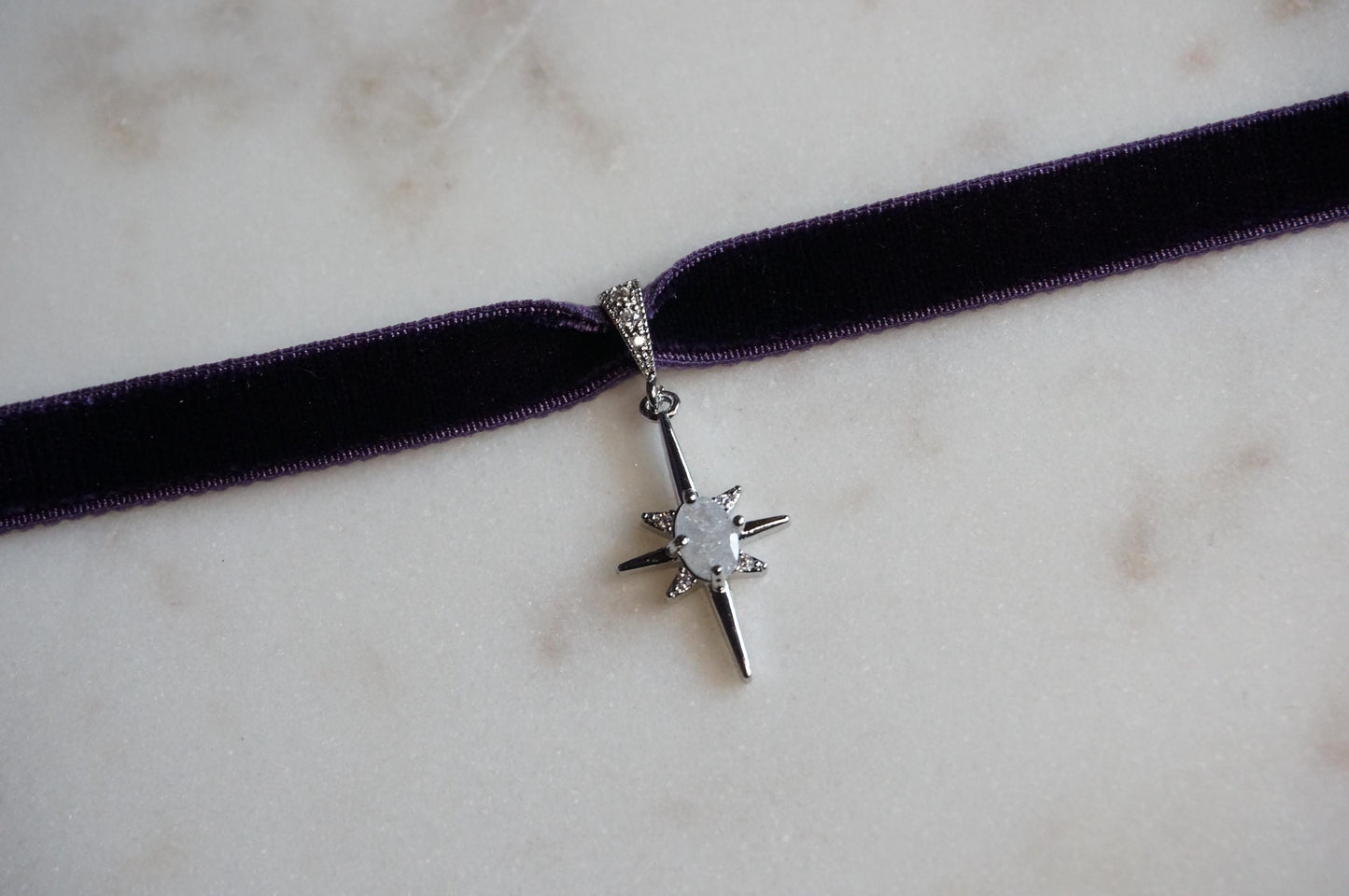 North Star Moonstone and Black / Deep Blue Stretch Velvet Choker/ Black