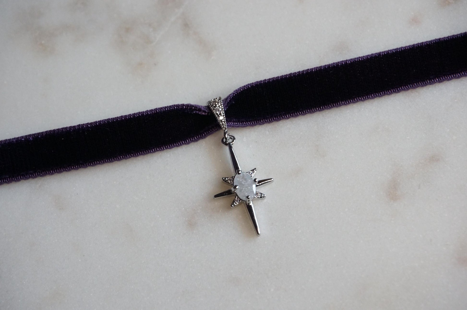 North Star Moonstone and Black / Deep Blue Stretch Velvet Choker/ Black