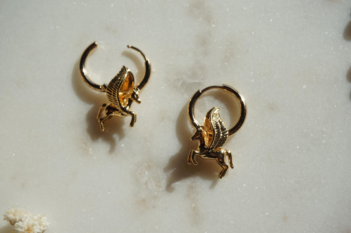 Pegasus Gold/Silver Hoop Earrings / Huggies