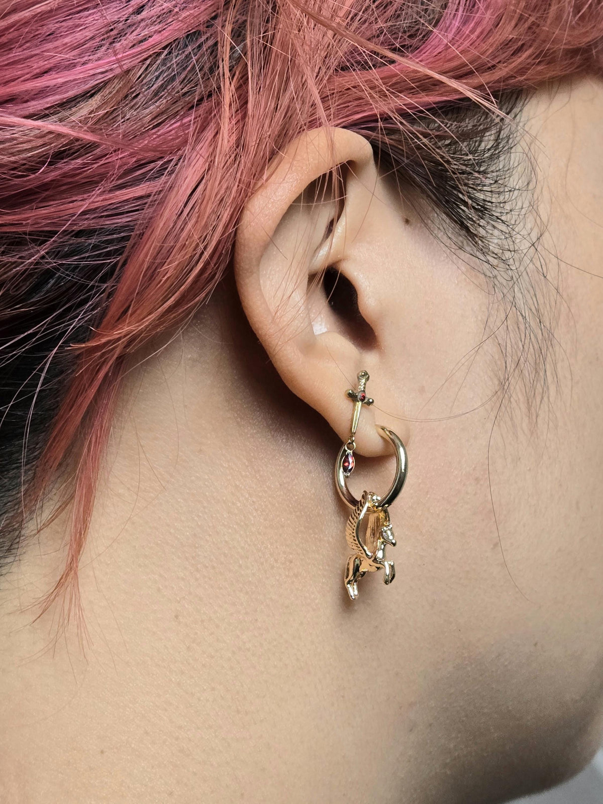 Pegasus Gold/Silver Hoop Earrings / Huggies