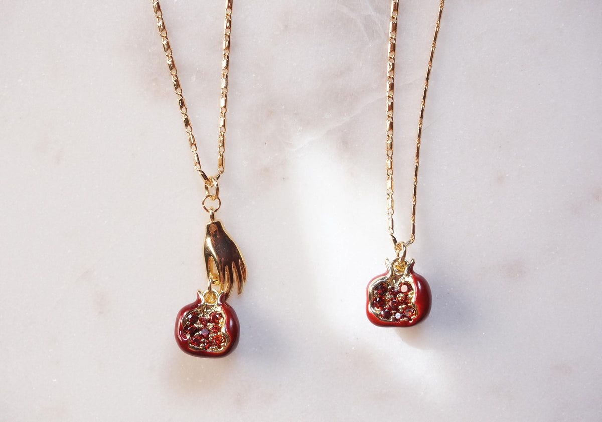 Persephone Crimson Pomegranate 18k Gold/Rhodium Plated Necklace