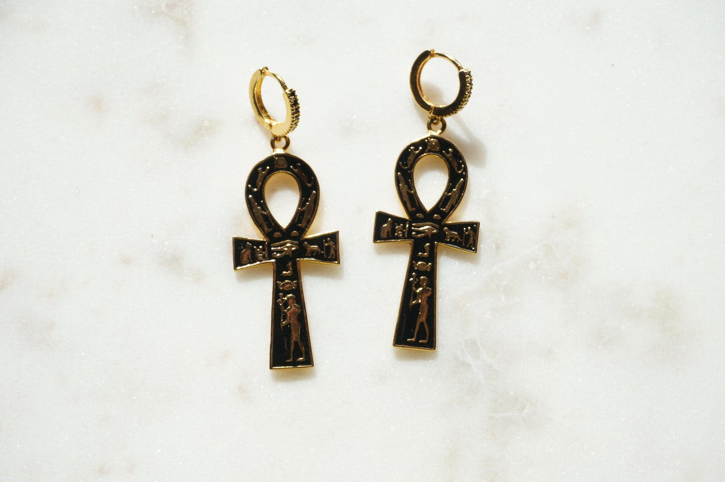 ANKH Black and Gold Huggies / Hoop Earrings / Huggie Earrings