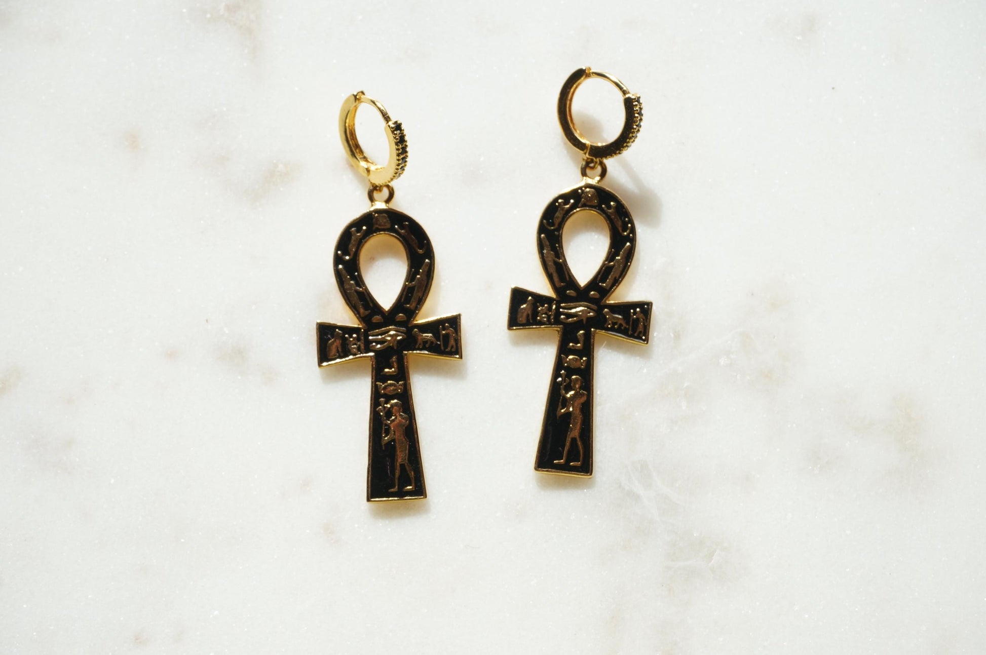 ANKH Black and Gold Huggies / Hoop Earrings / Huggie Earrings
