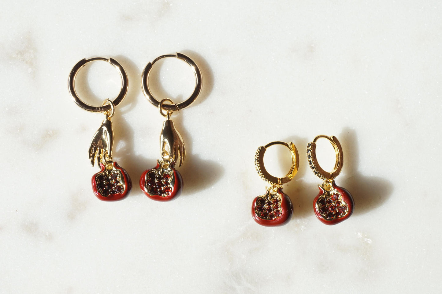 Persephone Crimson Pomegranate 18k Gold/Rhodium Plated Earrings/Huggies