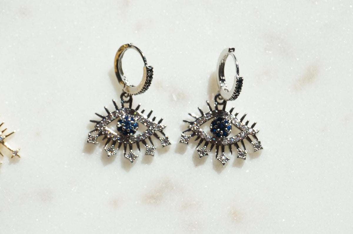 Starry Evil Eye Hoop Earrings