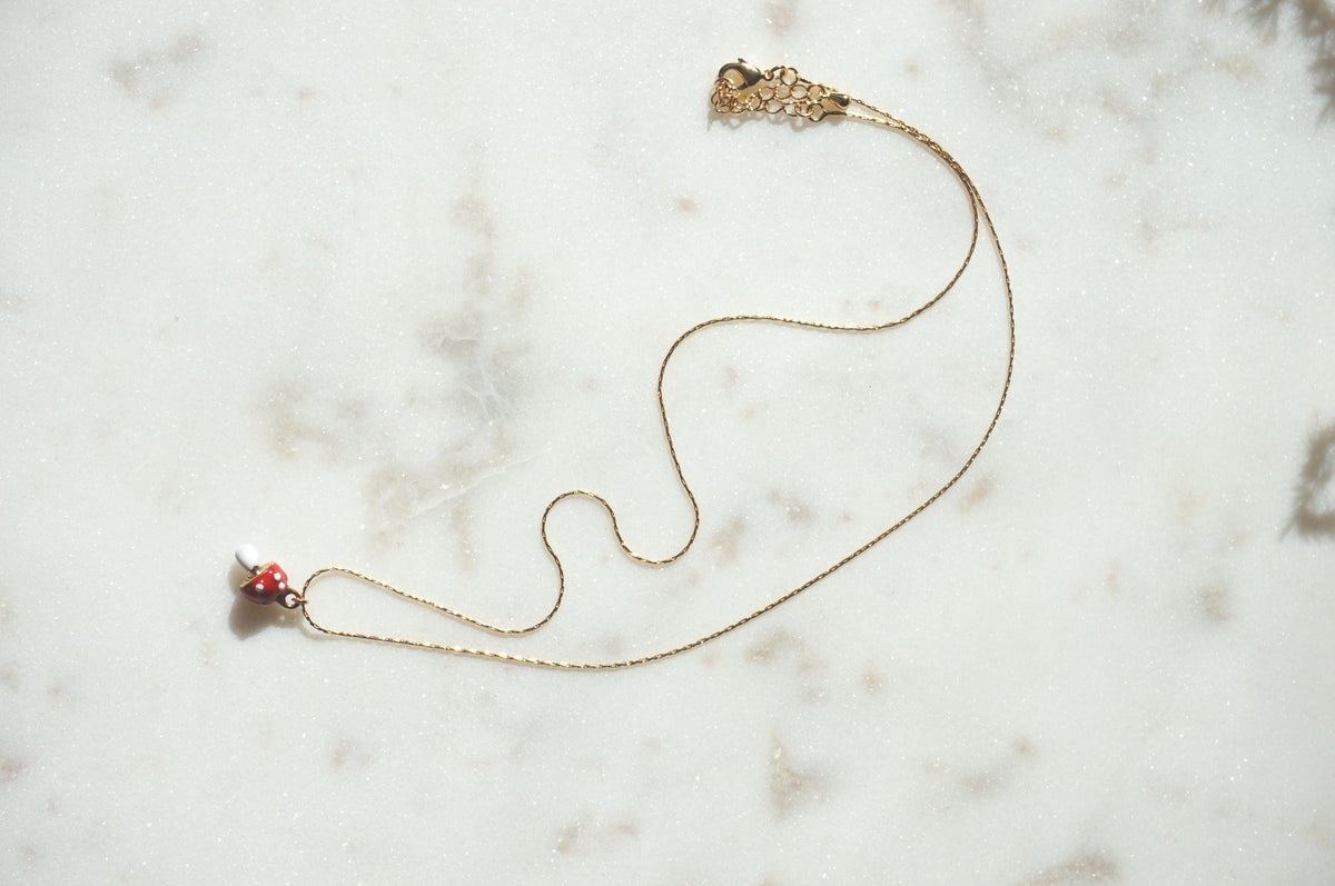 Fly Agaric Tiny Mushroom Necklace