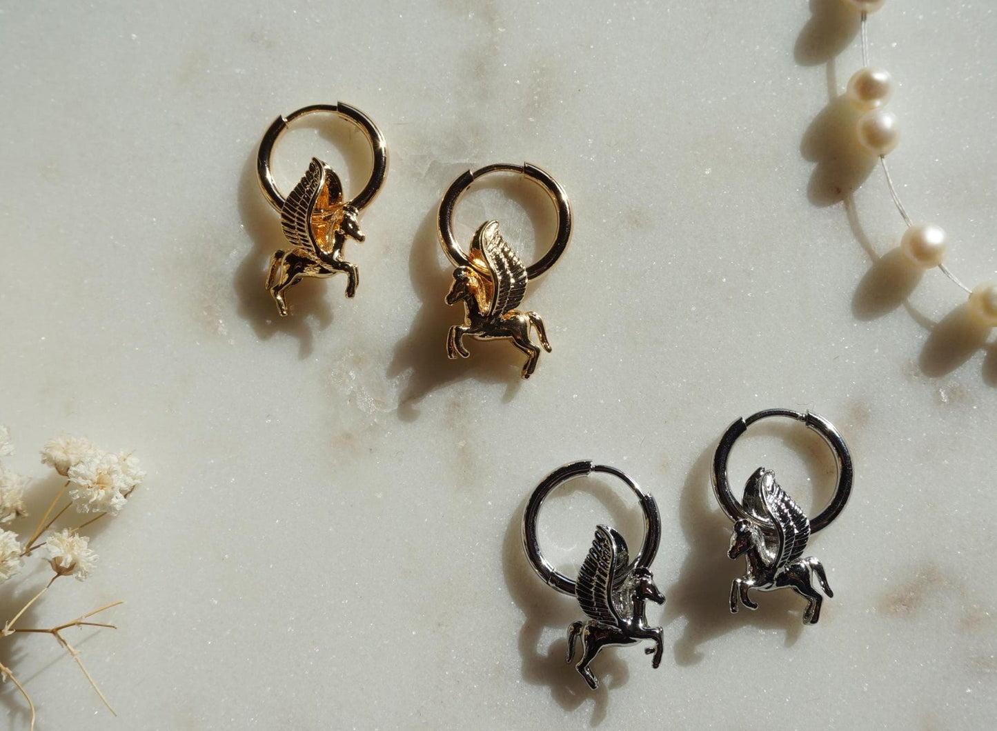 Pegasus Gold/Silver Hoop Earrings / Huggies