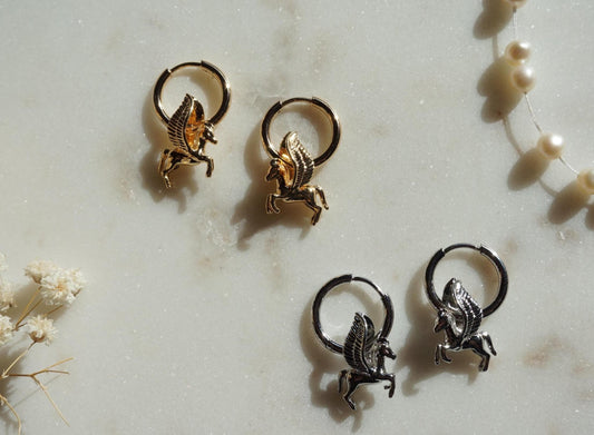 Pegasus Gold/Silver Hoop Earrings / Huggies