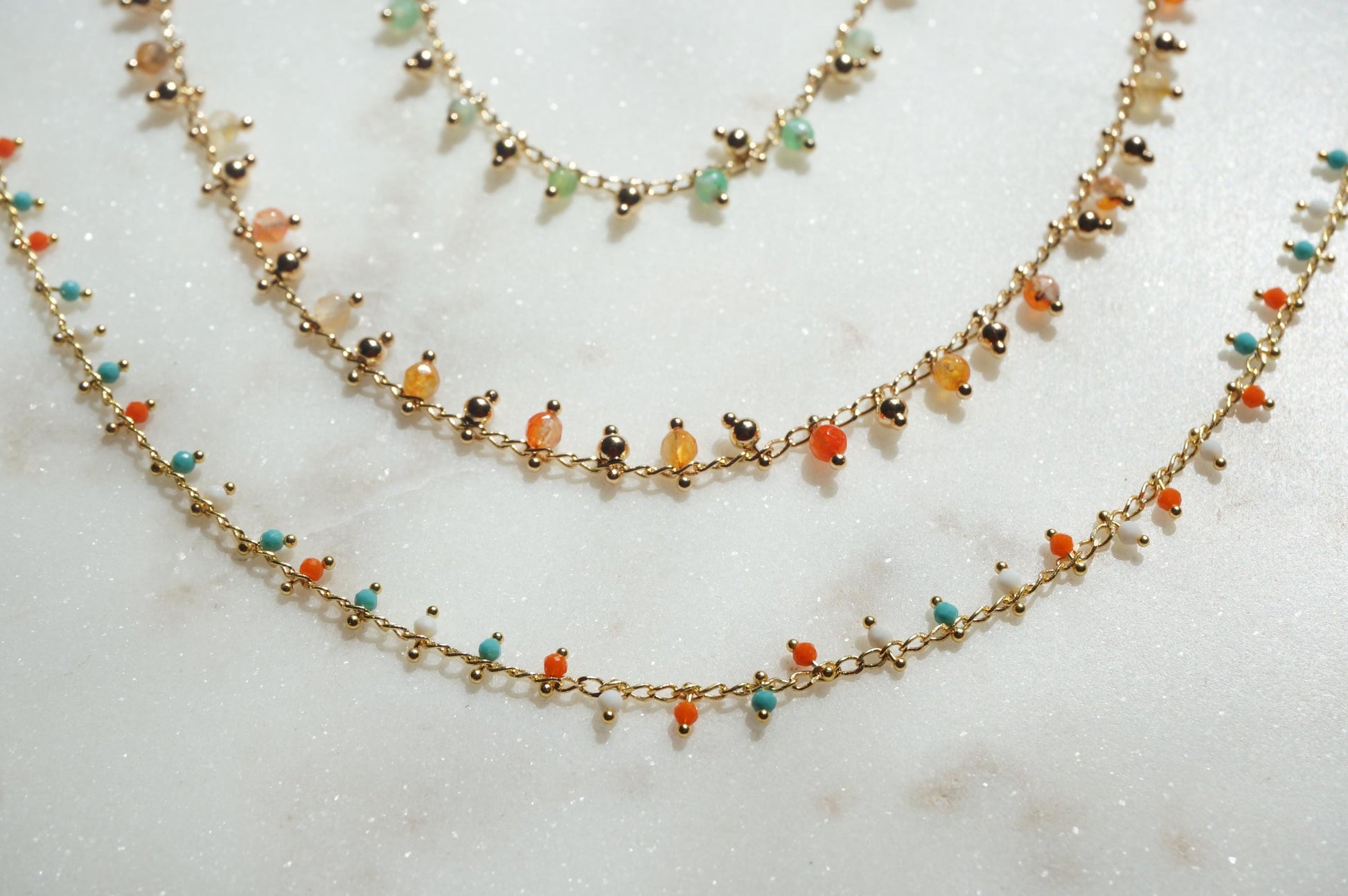 Gold Beaded Chain Choker in Green / Amber