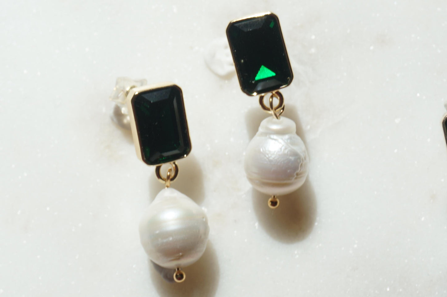 Green Gem Chunky Pearldrop Stud Earrings