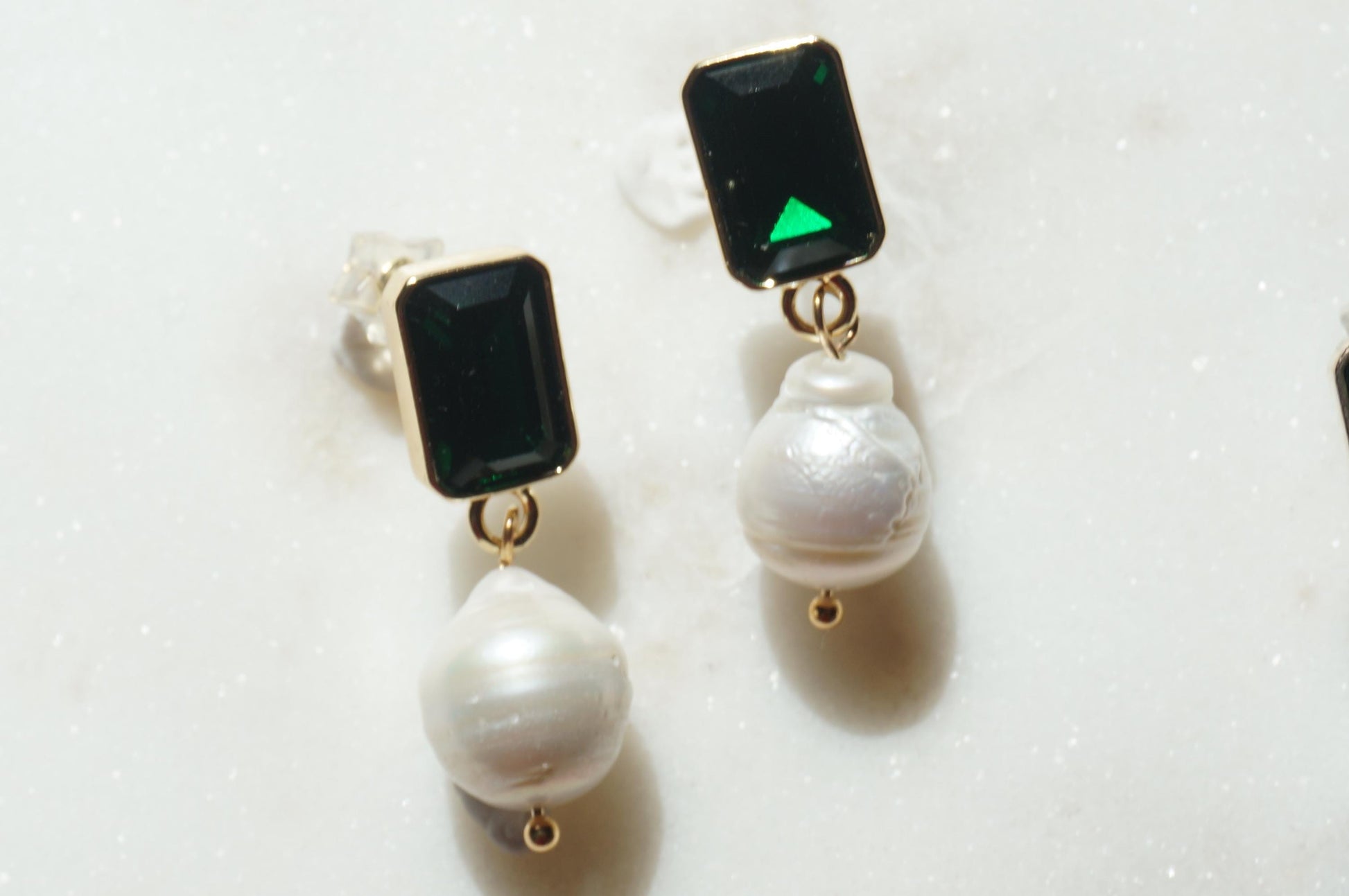 Green Gem Chunky Pearldrop Stud Earrings