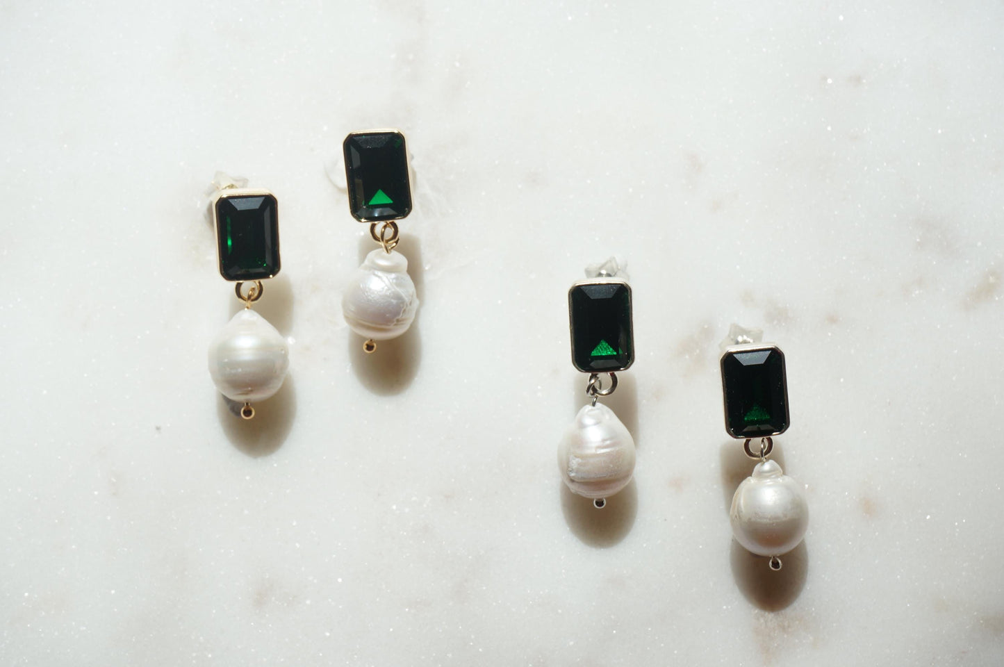 Green Gem Chunky Pearldrop Stud Earrings