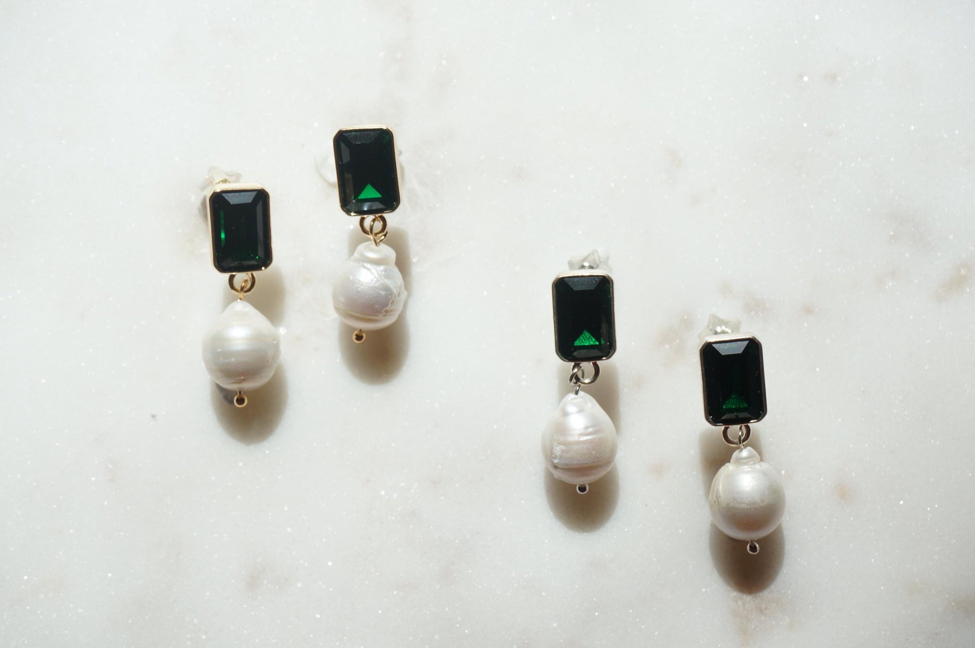 Green Gem Chunky Pearldrop Stud Earrings