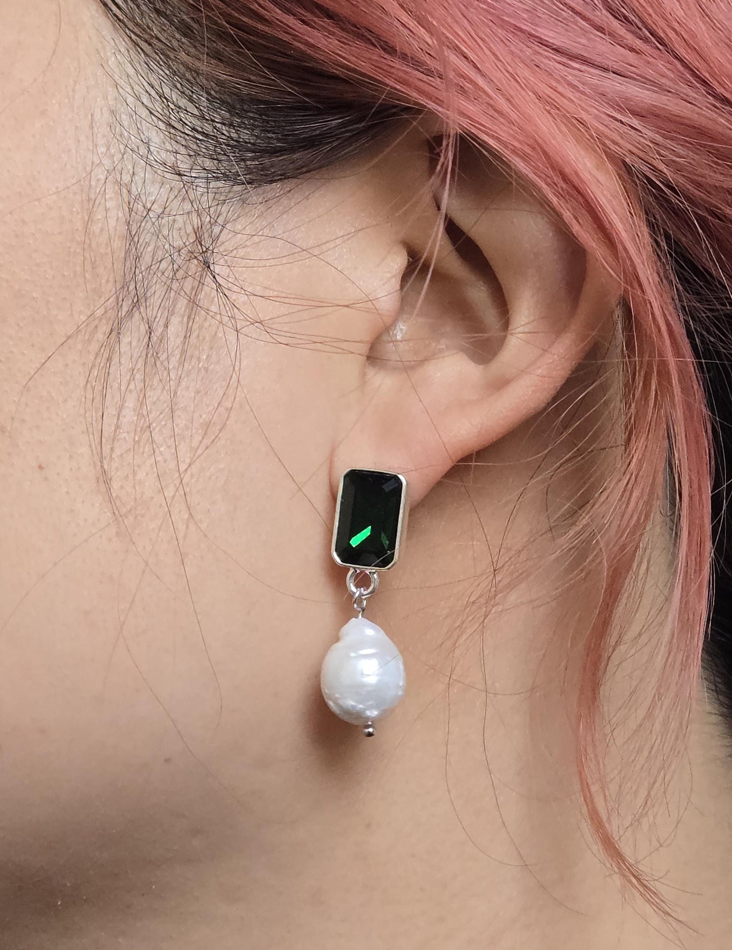 Green Gem Chunky Pearldrop Stud Earrings