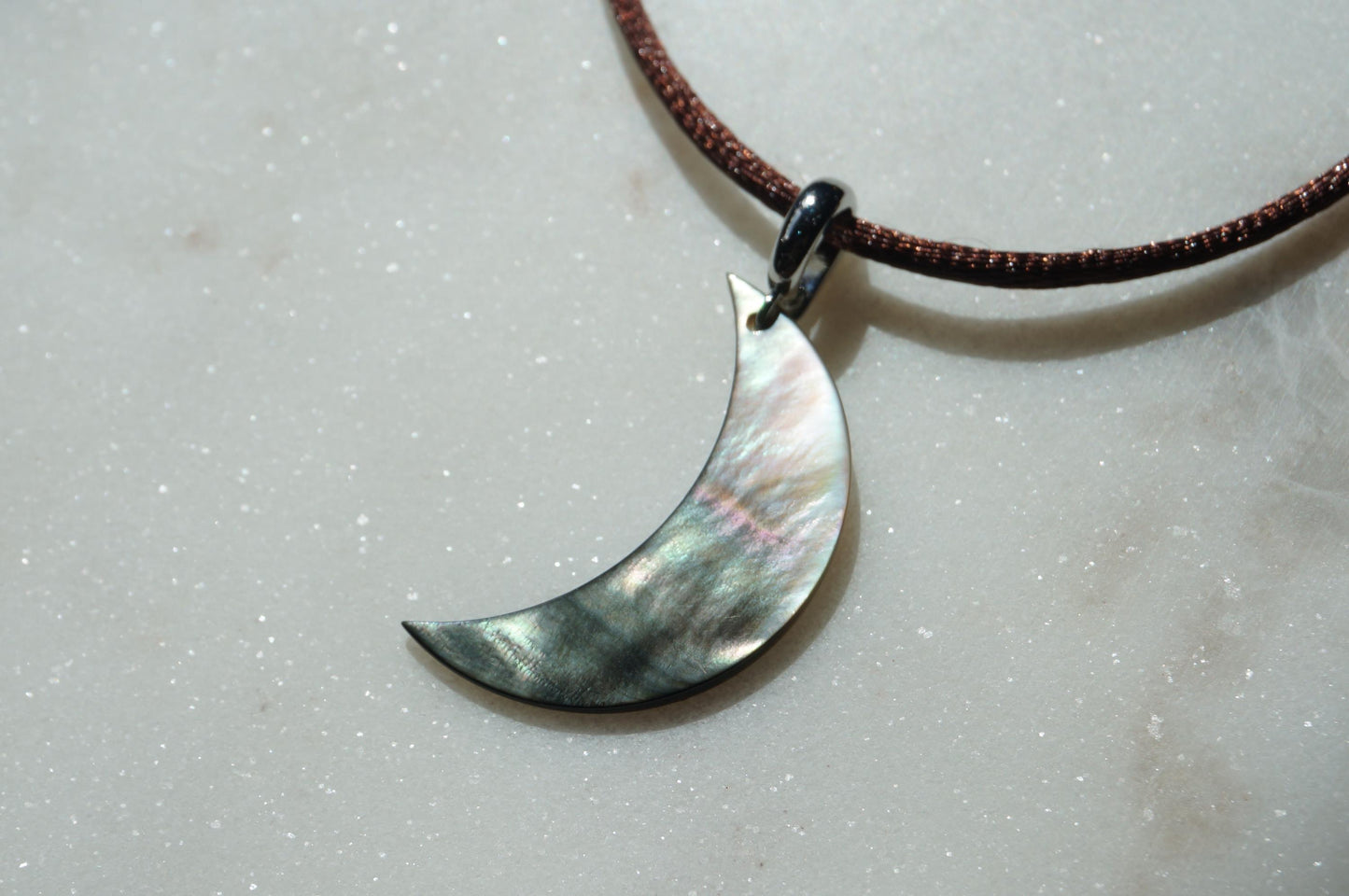 Pearl Crescent Moon Boho Sateen Cord Necklace